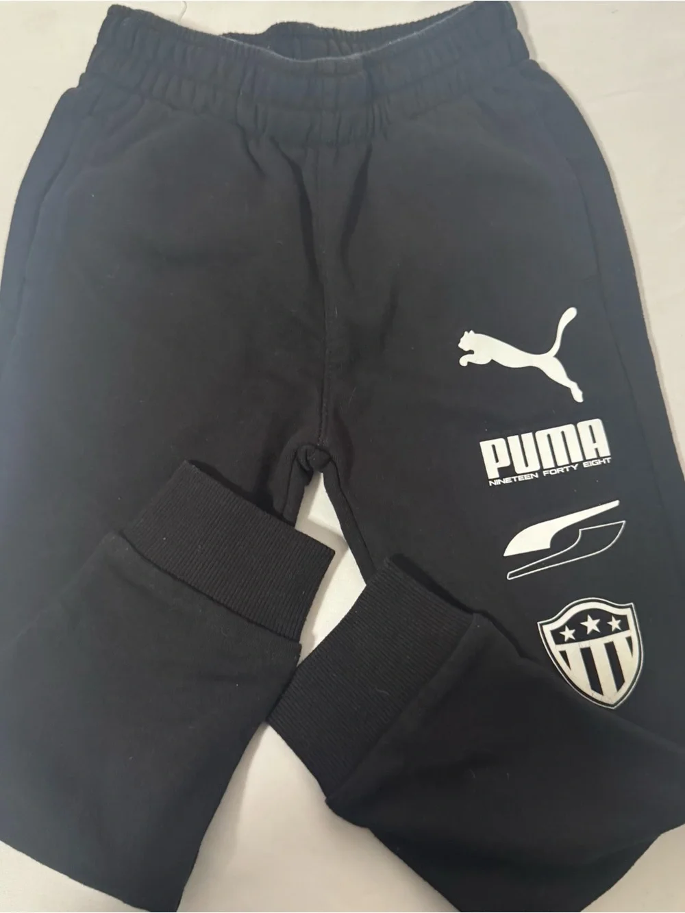GAP & Puma Small Boys Black Kids Joggers with Logo Patch Details Activewear